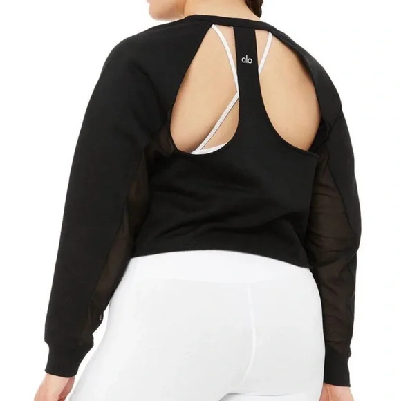Alo Yoga Transcend Pullover Black アローヨガ ALO Yoga | Tops | Alo Yoga Transcend Cutout Crop Pullover In
